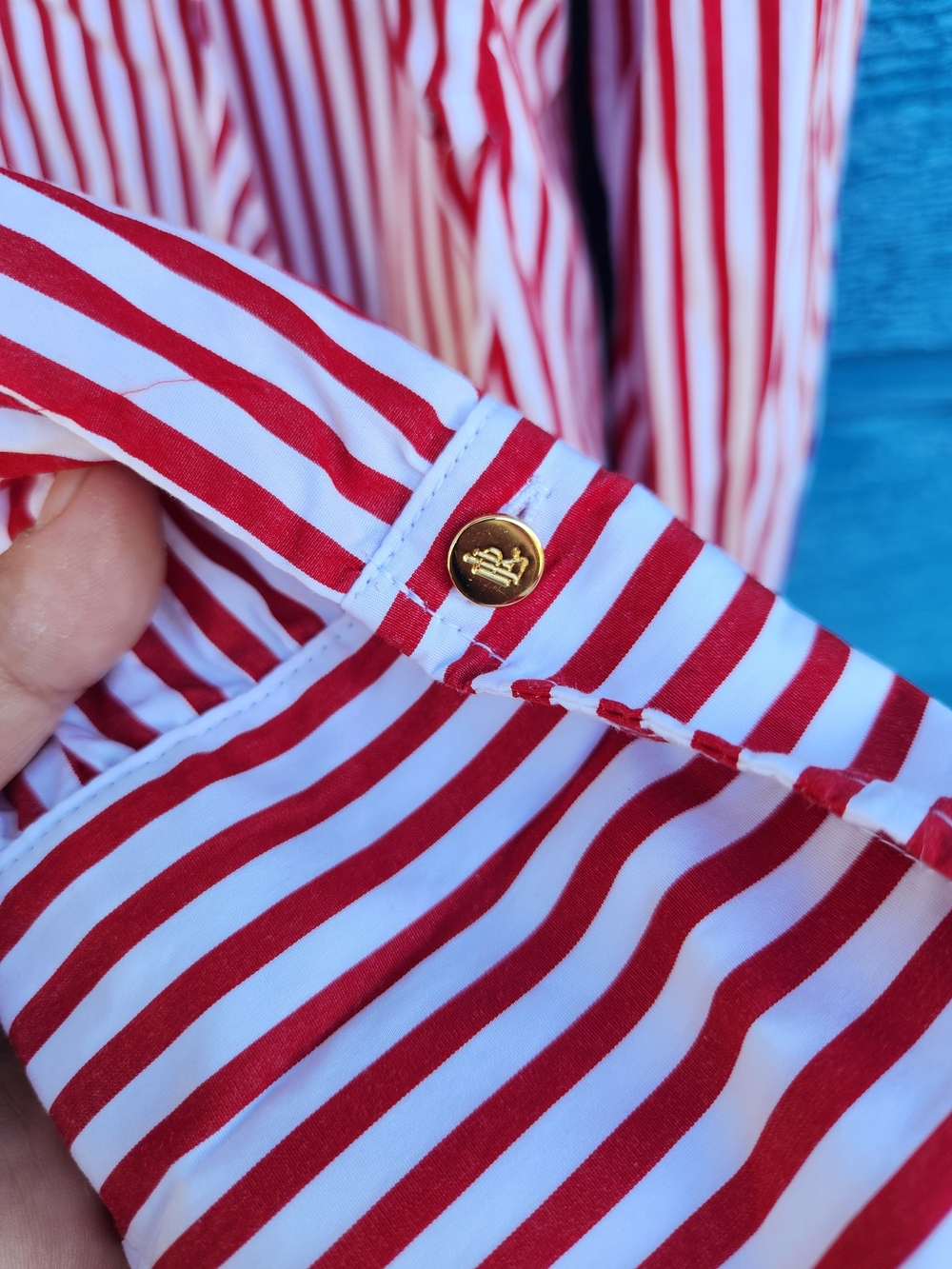 Lauren Ralph Lauren Red and White Striped Button-Front Blouse - Picture 6 of 12